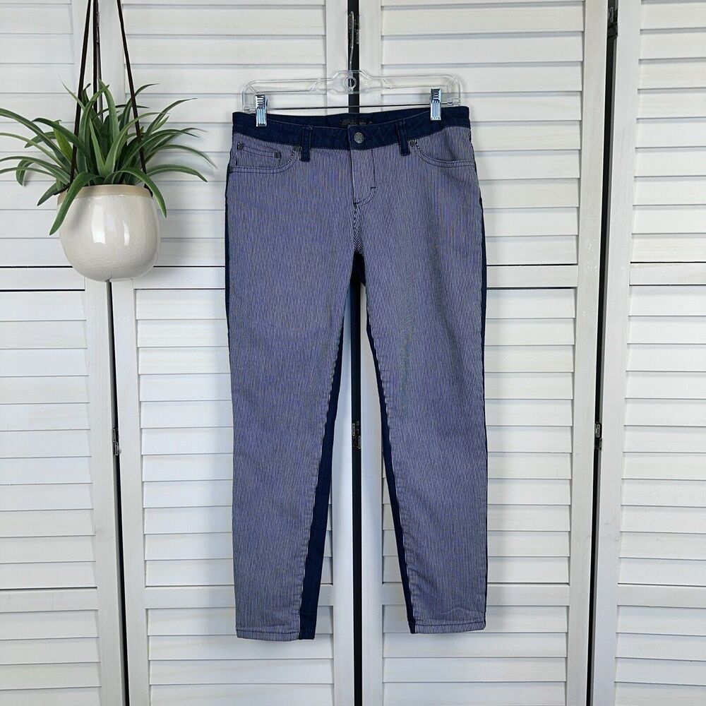 Prana Indigo Stripe Jett Jeans Organic Cotton Capri Pants Railroad Size 6 / 28‎